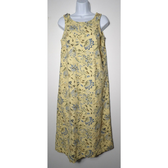 Vintage Requirements Linen Midi Dress Medium Yellow Floral Cottage Core Fairy Y2 - Picture 1 of 13